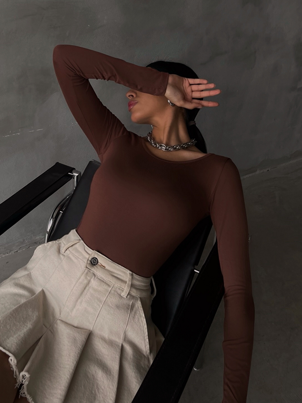 Kahverengi Kadın Acı Kahve Prenses Yaka Bluz-4