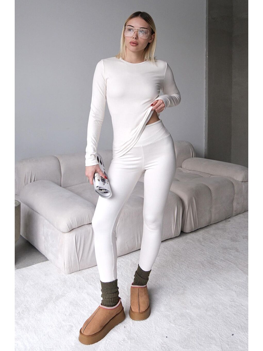 Yüksek Bel Soft Pantolon Bej