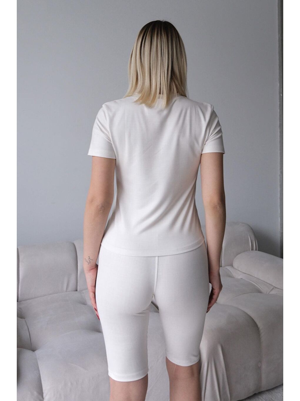 Yüksek Bel Soft Şort Bej-4