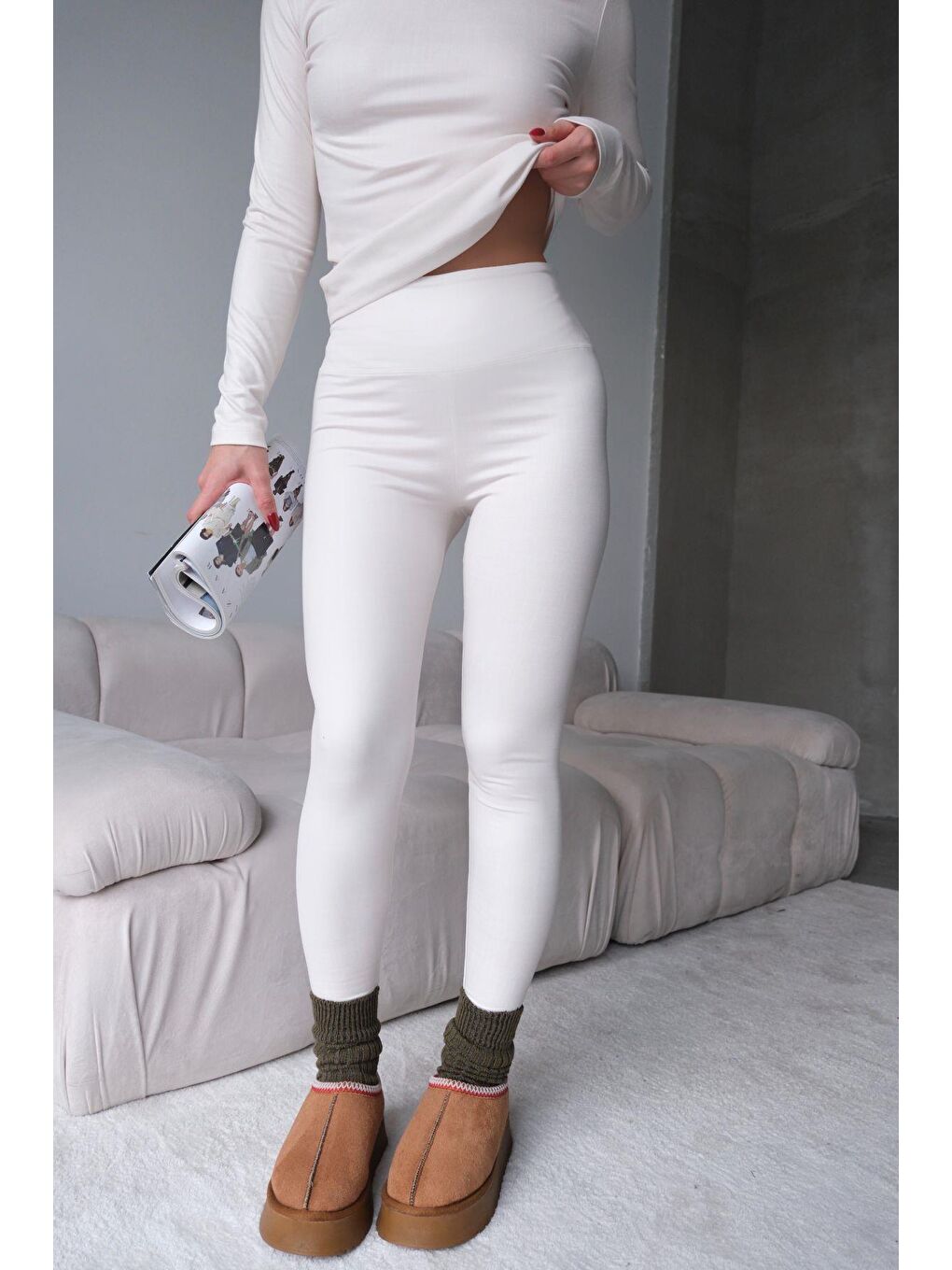 Yüksek Bel Soft Pantolon Bej-2