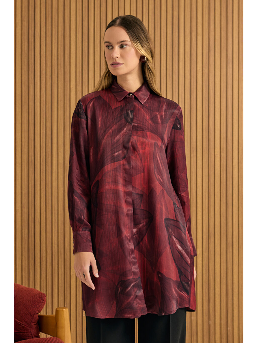 Bordo Desenli Tunik-1