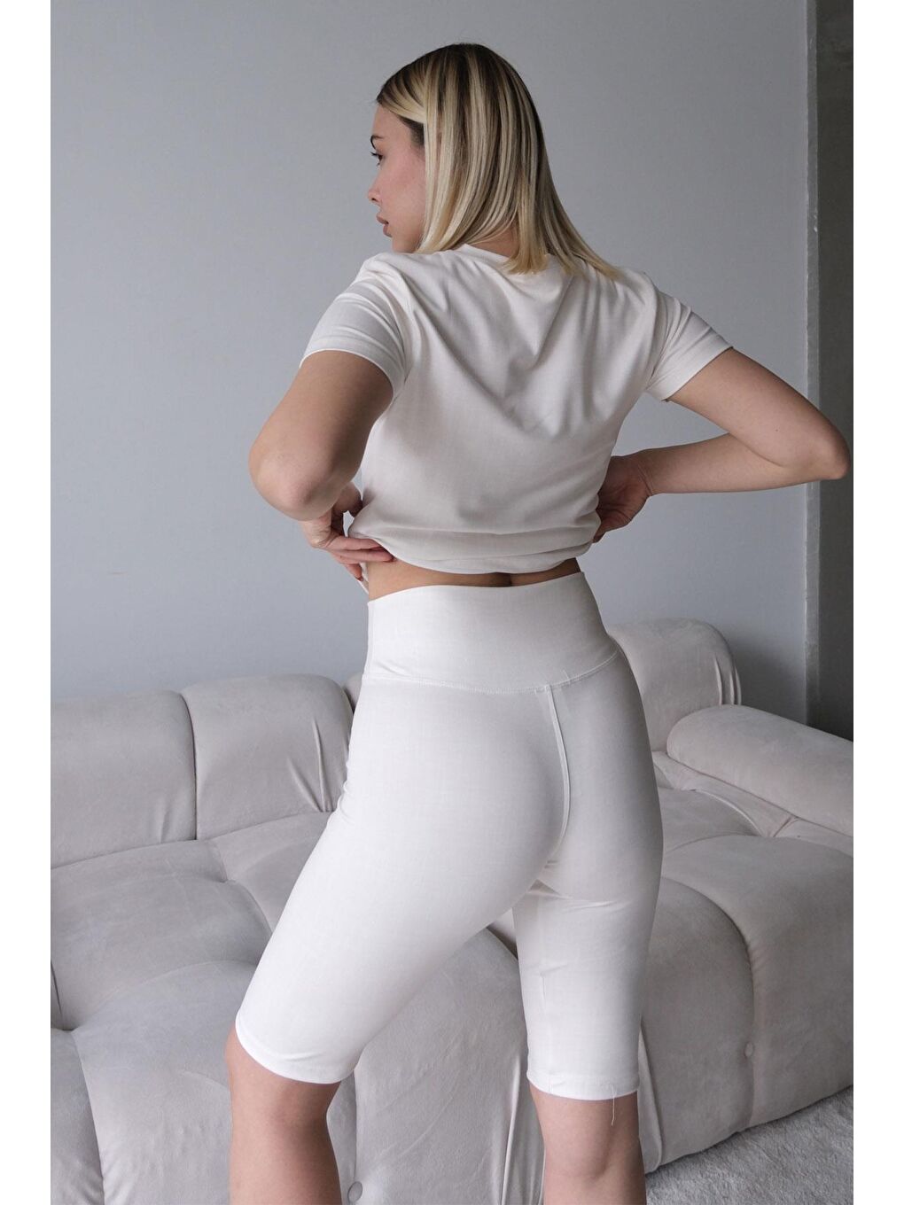 Yüksek Bel Soft Şort Bej-5