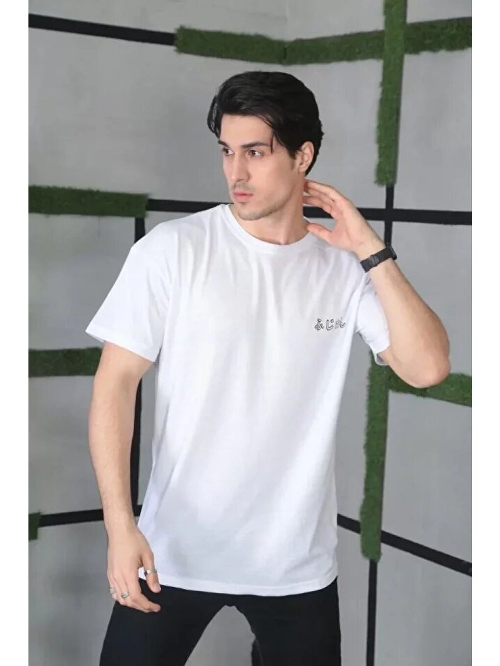 Unisex Bisiklet Yaka Baskılı Oversize T-Shirt - Beyaz-1