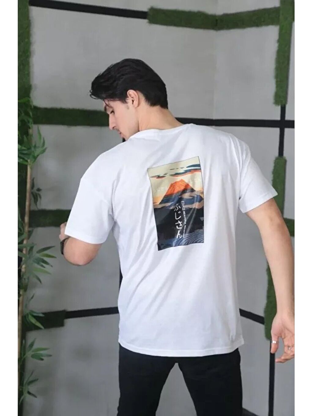 Unisex Bisiklet Yaka Baskılı Oversize T-Shirt - Beyaz-2