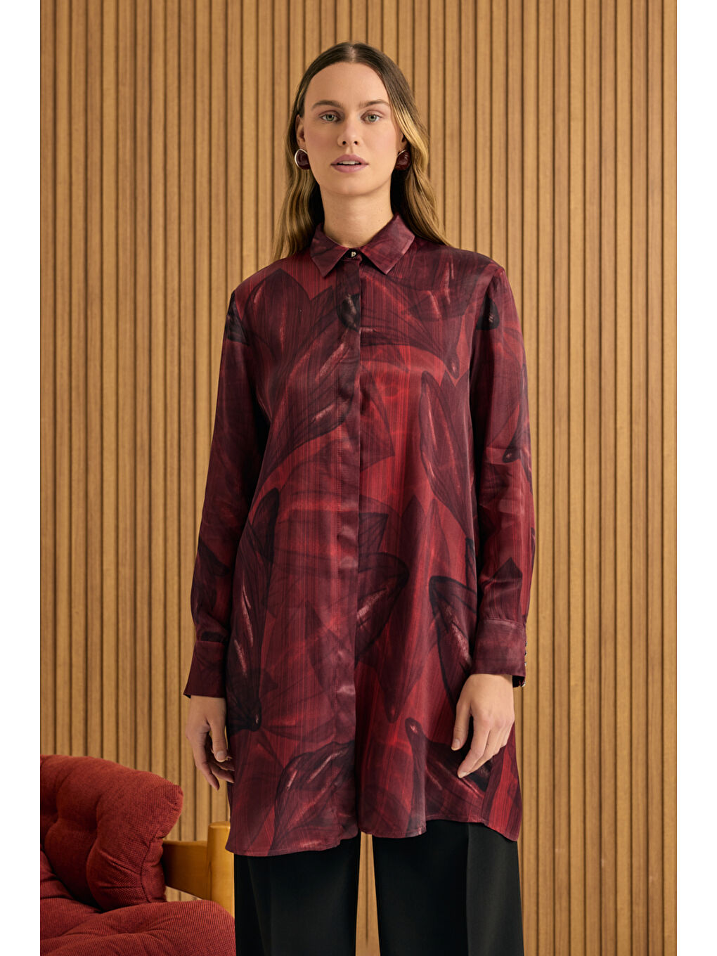 Bordo Desenli Tunik-2