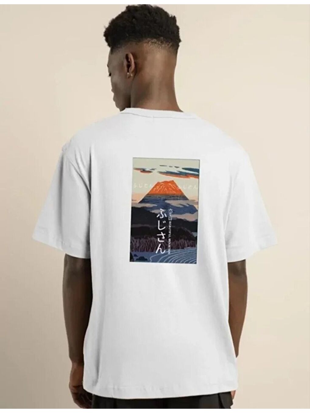 Unisex Bisiklet Yaka Baskılı Oversize T-Shirt - Beyaz-3