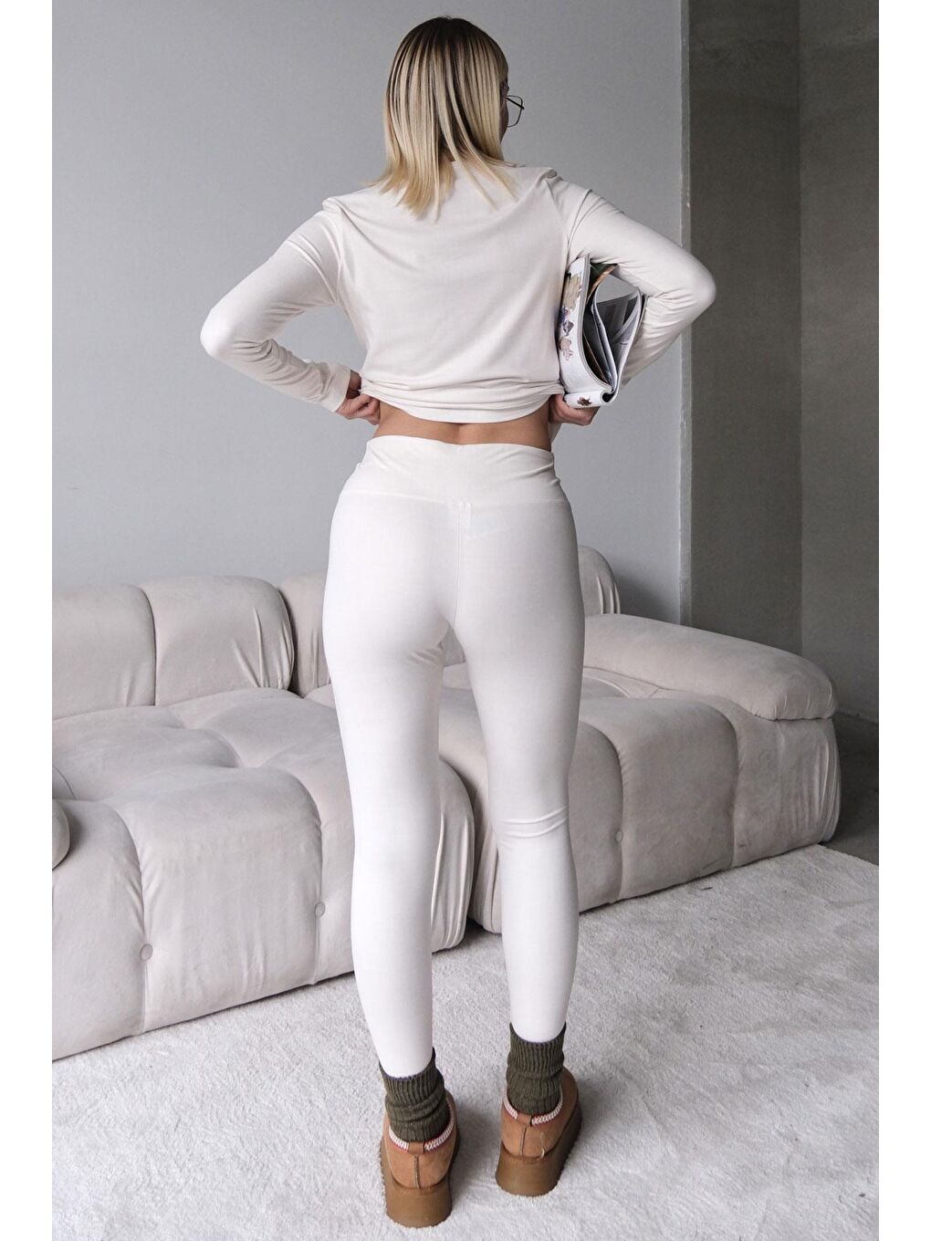 Yüksek Bel Soft Pantolon Bej-7