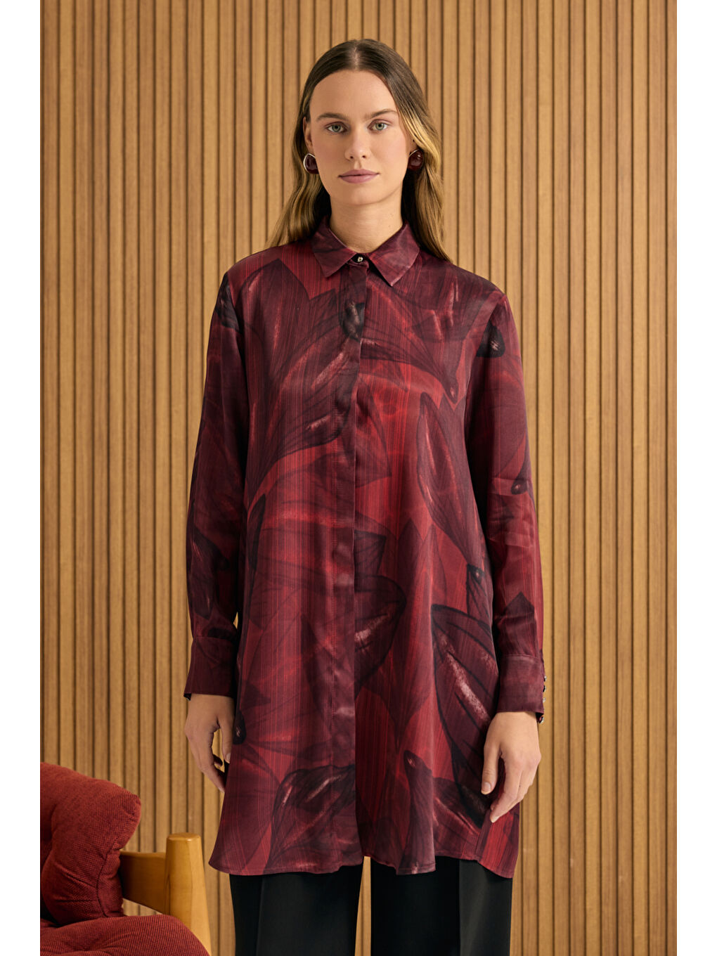 Bordo Desenli Tunik-3