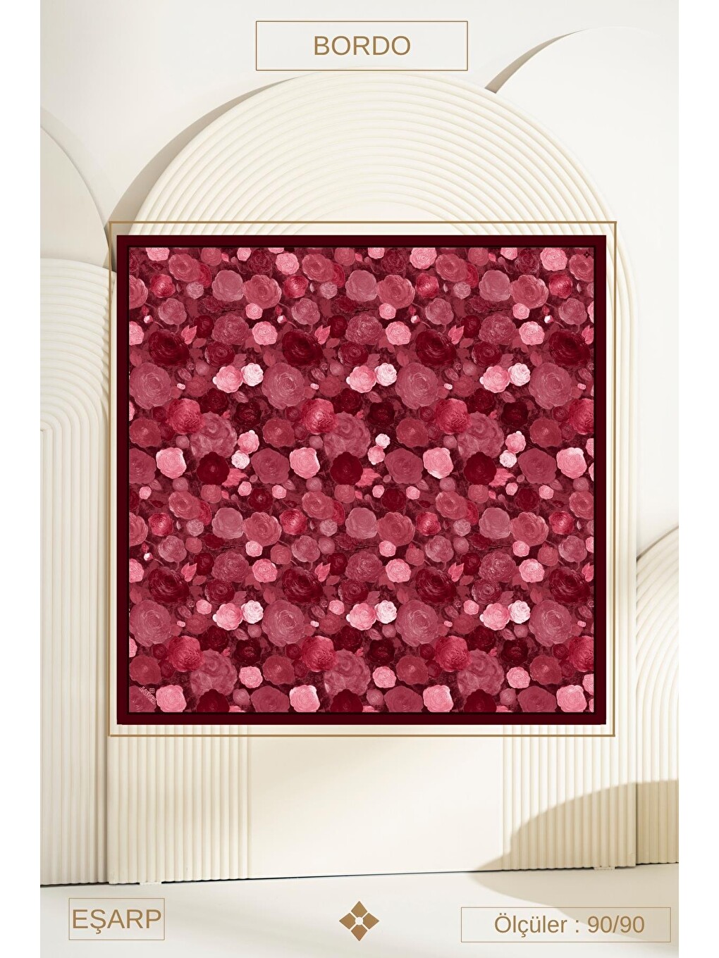 Bordo Gül Desenli Soft Eşarp Karia-2