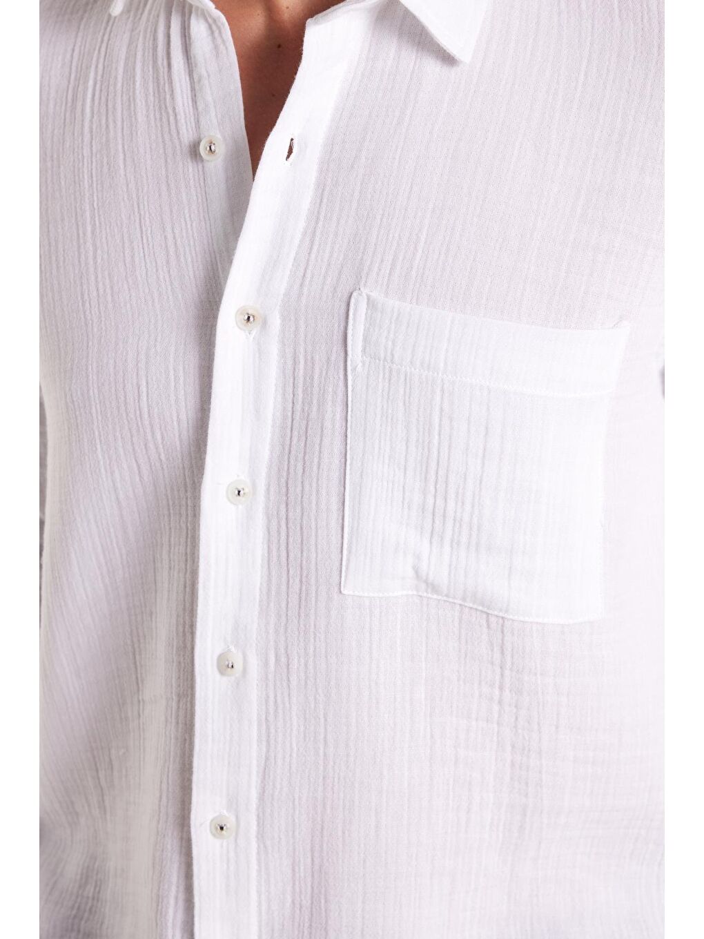 Erkek Regular Fit Klasik Kesim %100 Pamuk Müslin Kumaş Dökümlü Düz Beyaz Gömlek-2