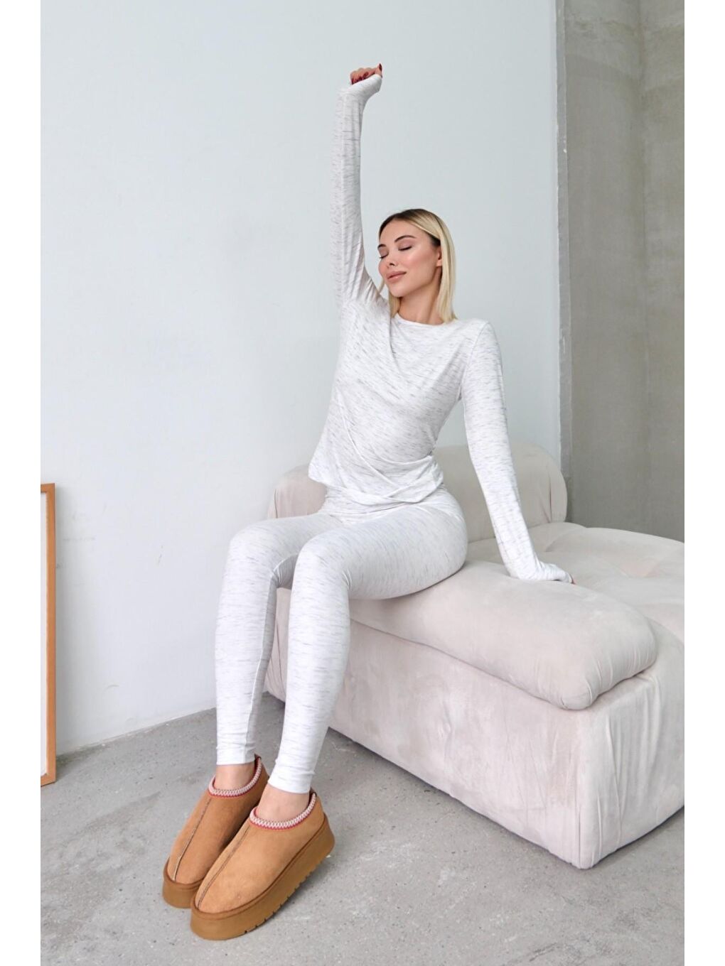 Yüksek Bel Soft Pantolon Gri-1