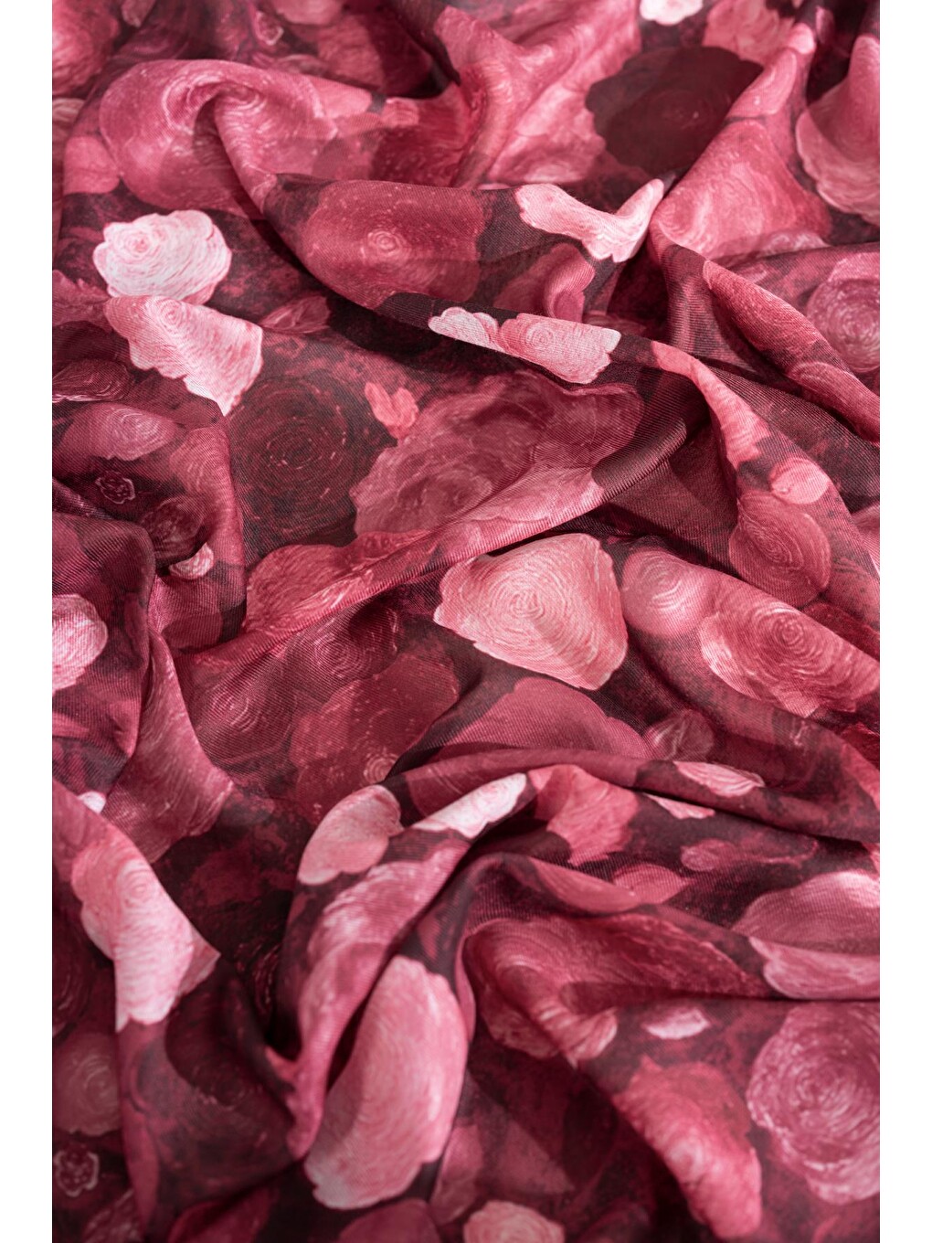 Bordo Gül Desenli Soft Eşarp Karia-5