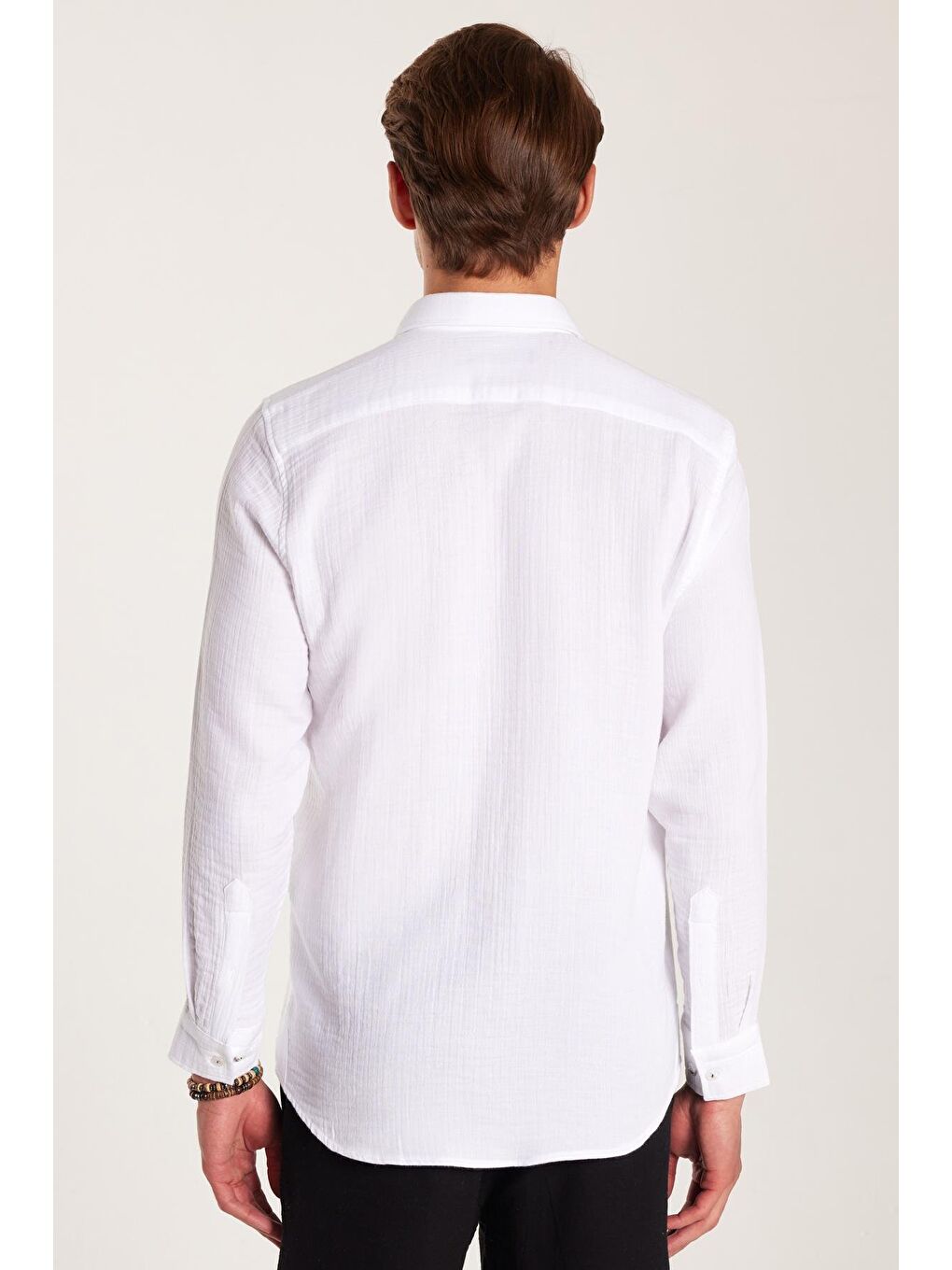 Erkek Regular Fit Klasik Kesim %100 Pamuk Müslin Kumaş Dökümlü Düz Beyaz Gömlek-4