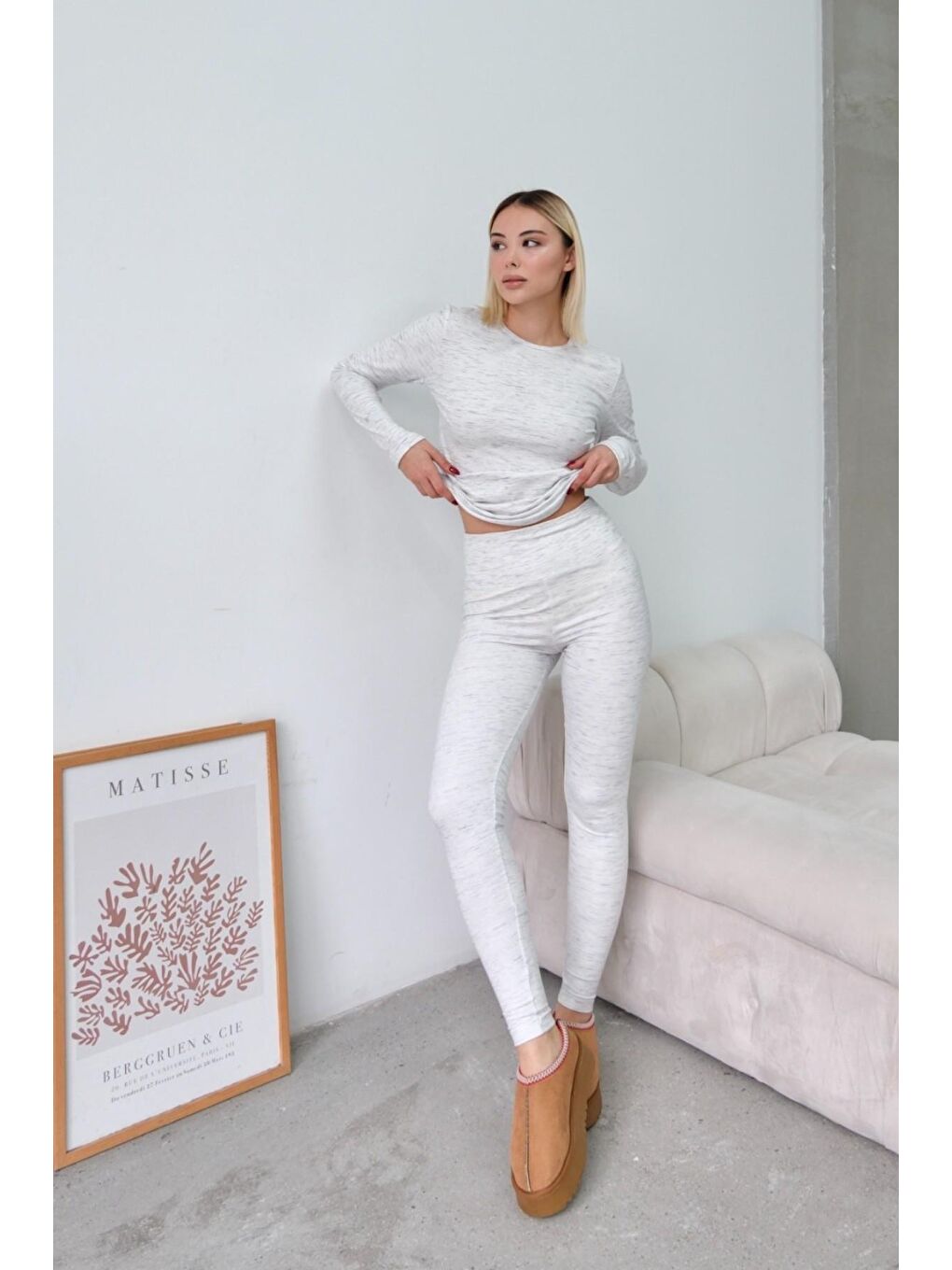 Yüksek Bel Soft Pantolon Gri-2