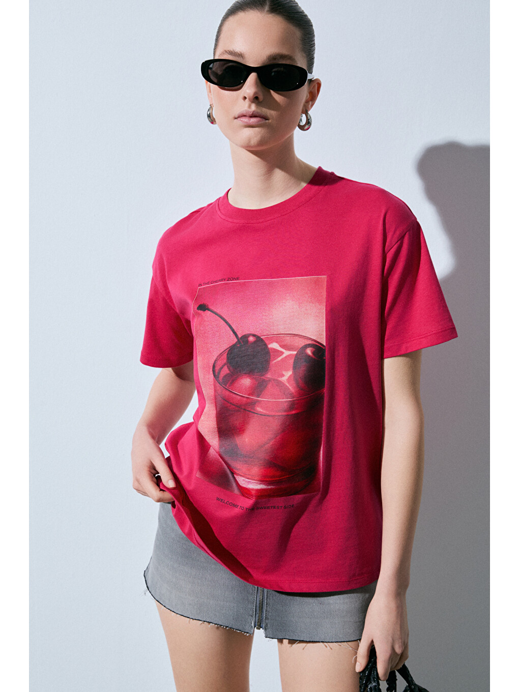 Fuşya SALENNA Kadın Yumuşak Kumaşlı Baskı Detaylı Regular Fit FUŞYA T-Shirt-2