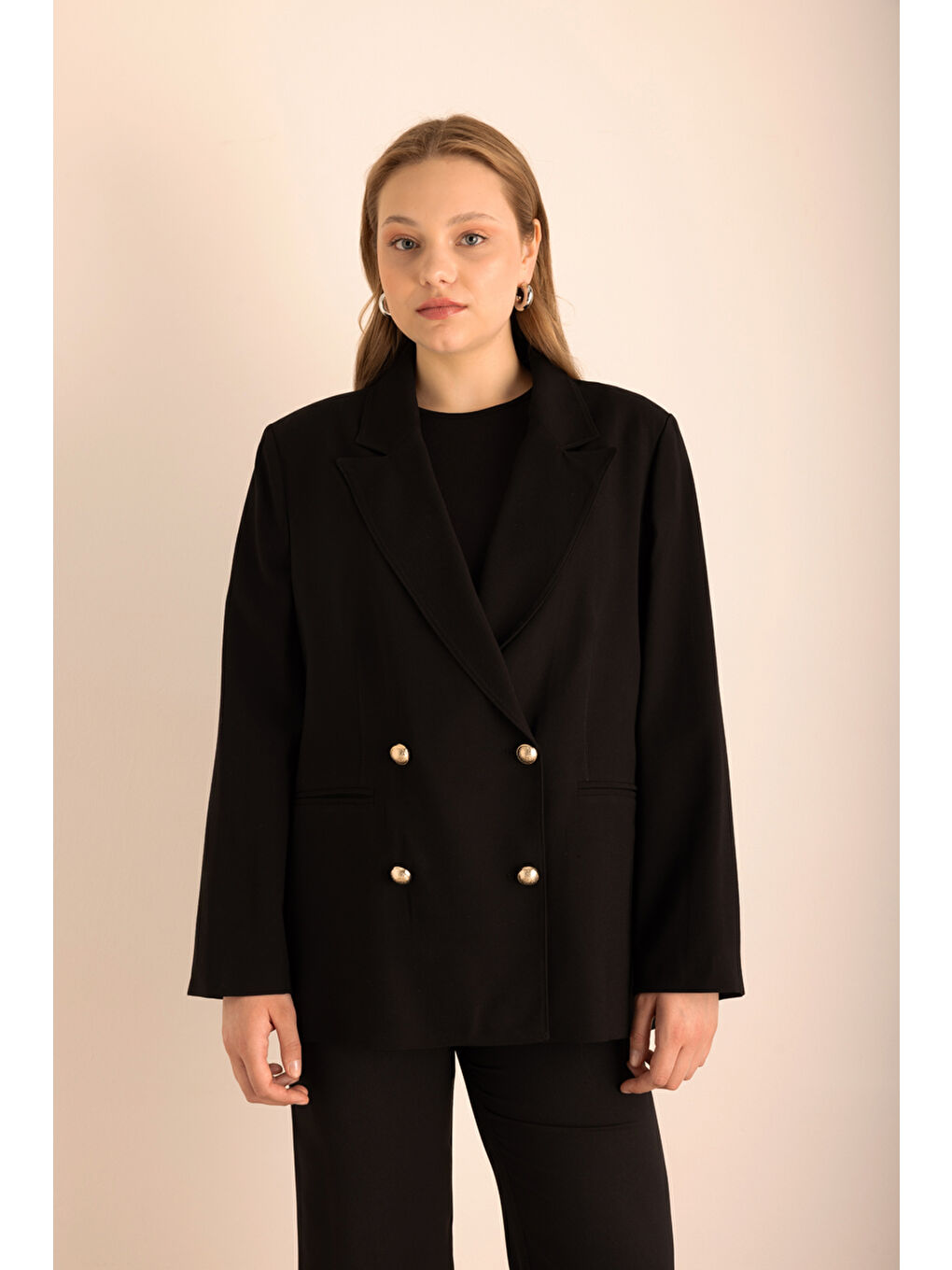 Siyah Kruvaze Dokuma Ceket-1