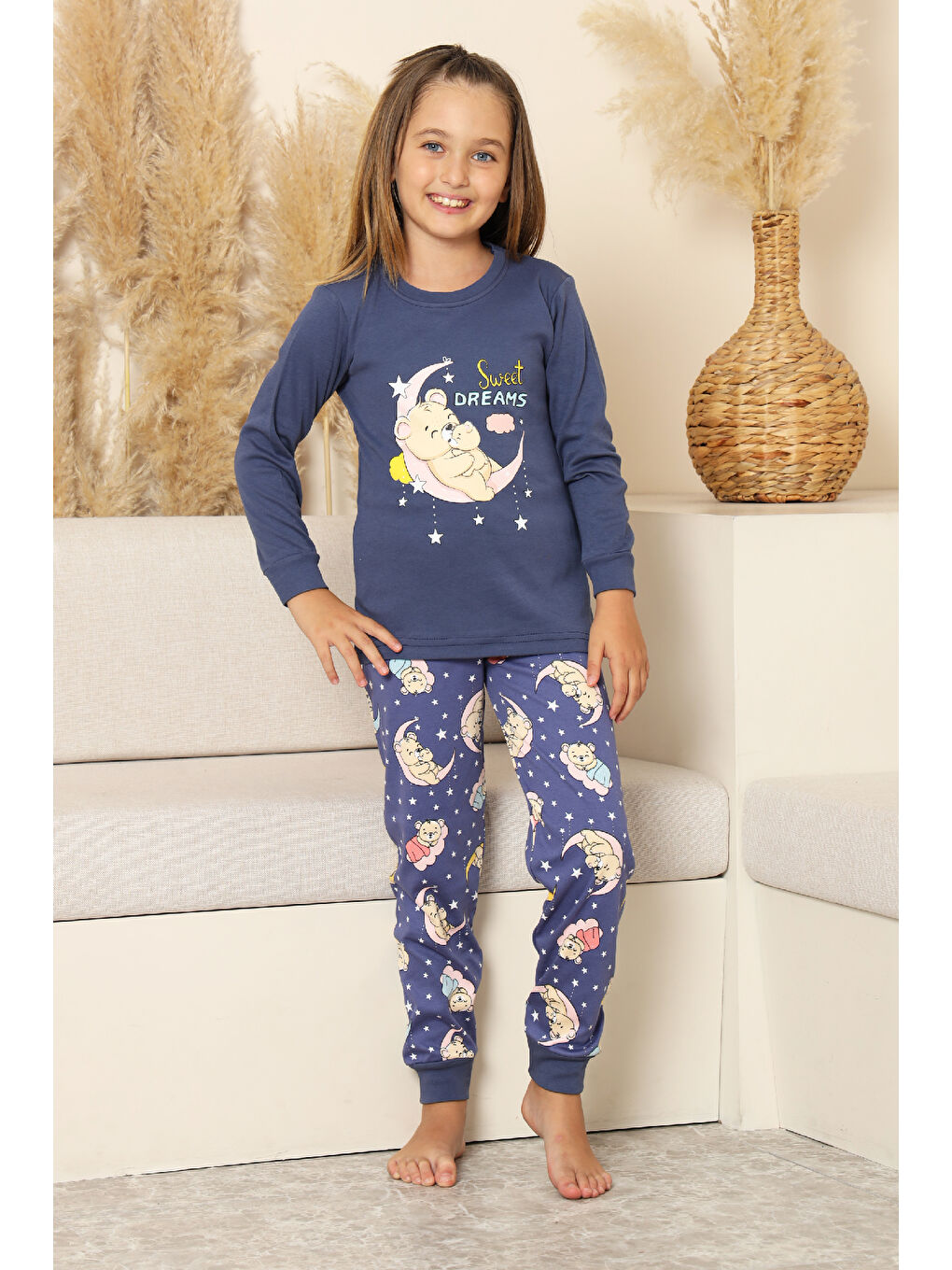 İndigo Kız Çocuk %100 Pamuk İnterlok Kumaş Pijama Takımı 6-15 Yaş 12421