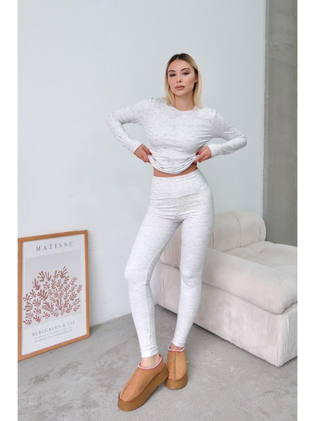 Yüksek Bel Soft Pantolon Gri-7