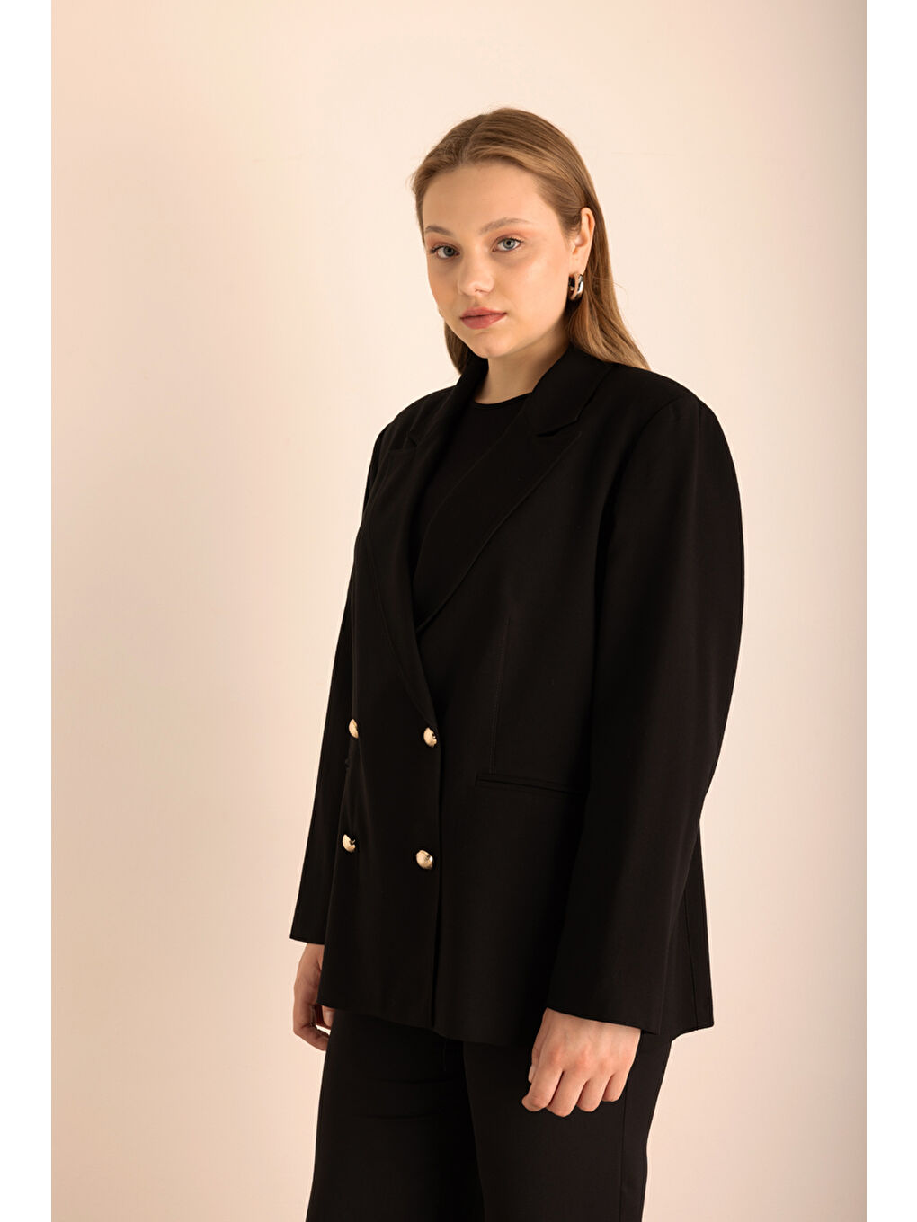 Siyah Kruvaze Dokuma Ceket-3