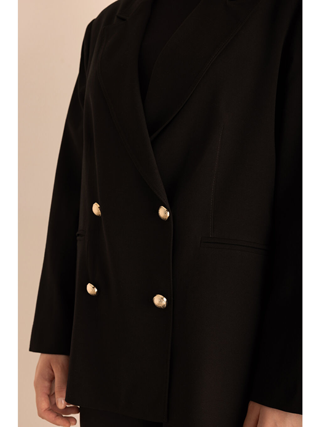 Siyah Kruvaze Dokuma Ceket-4