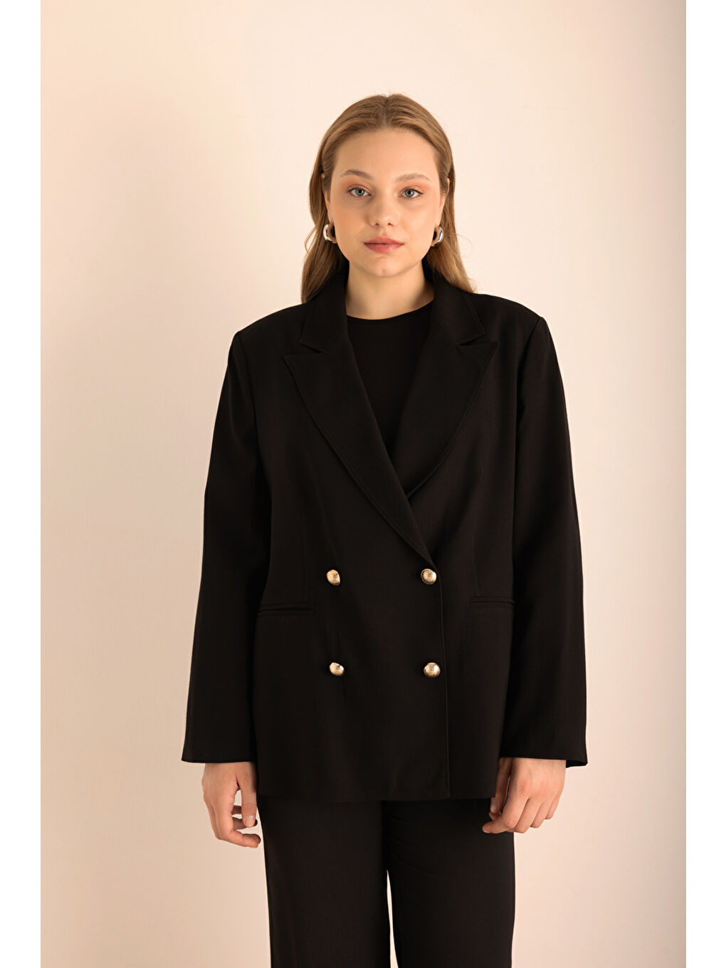 Siyah Kruvaze Dokuma Ceket-5