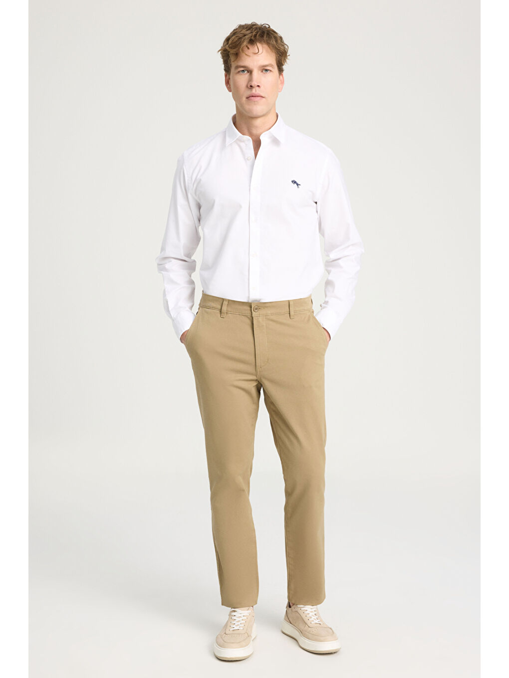 Kahverengi Slim Fit Dar Kesim Normal Bel DarPaça Camel Chino Pantolon-1