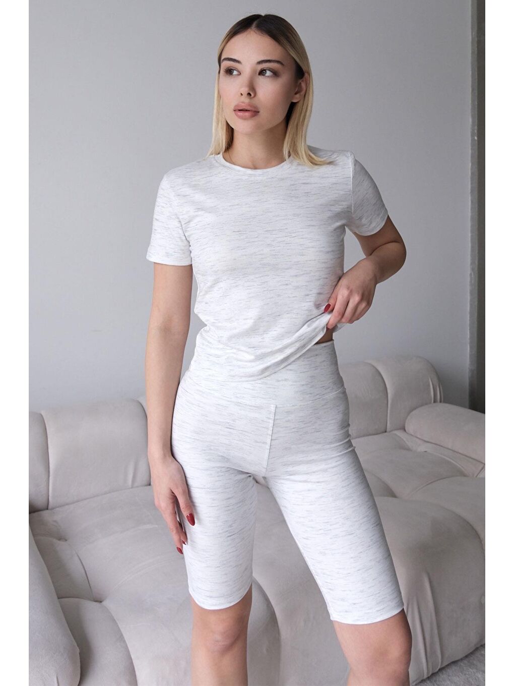 Yüksek Bel Soft Şort Gri-1