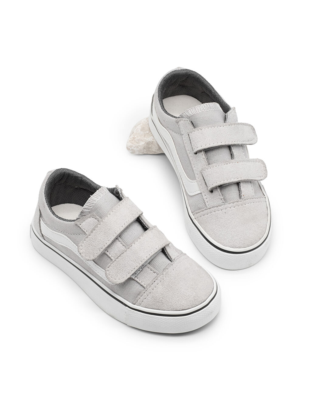 Çocuk Unisex Gri Kauçuk Taban Rahat Kalıp Çift Cırtlı Ayakkabı-2