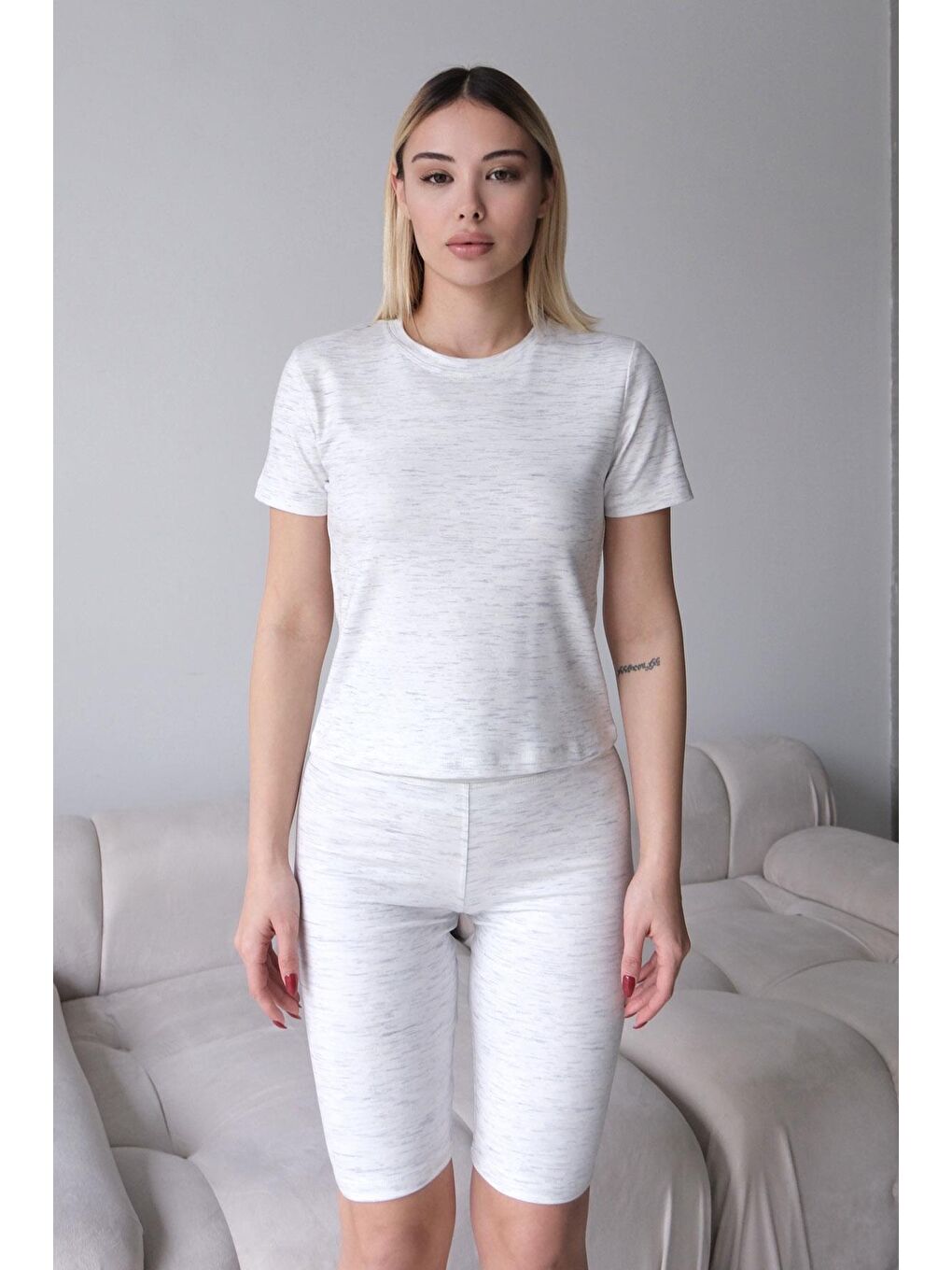 Yüksek Bel Soft Şort Gri-3