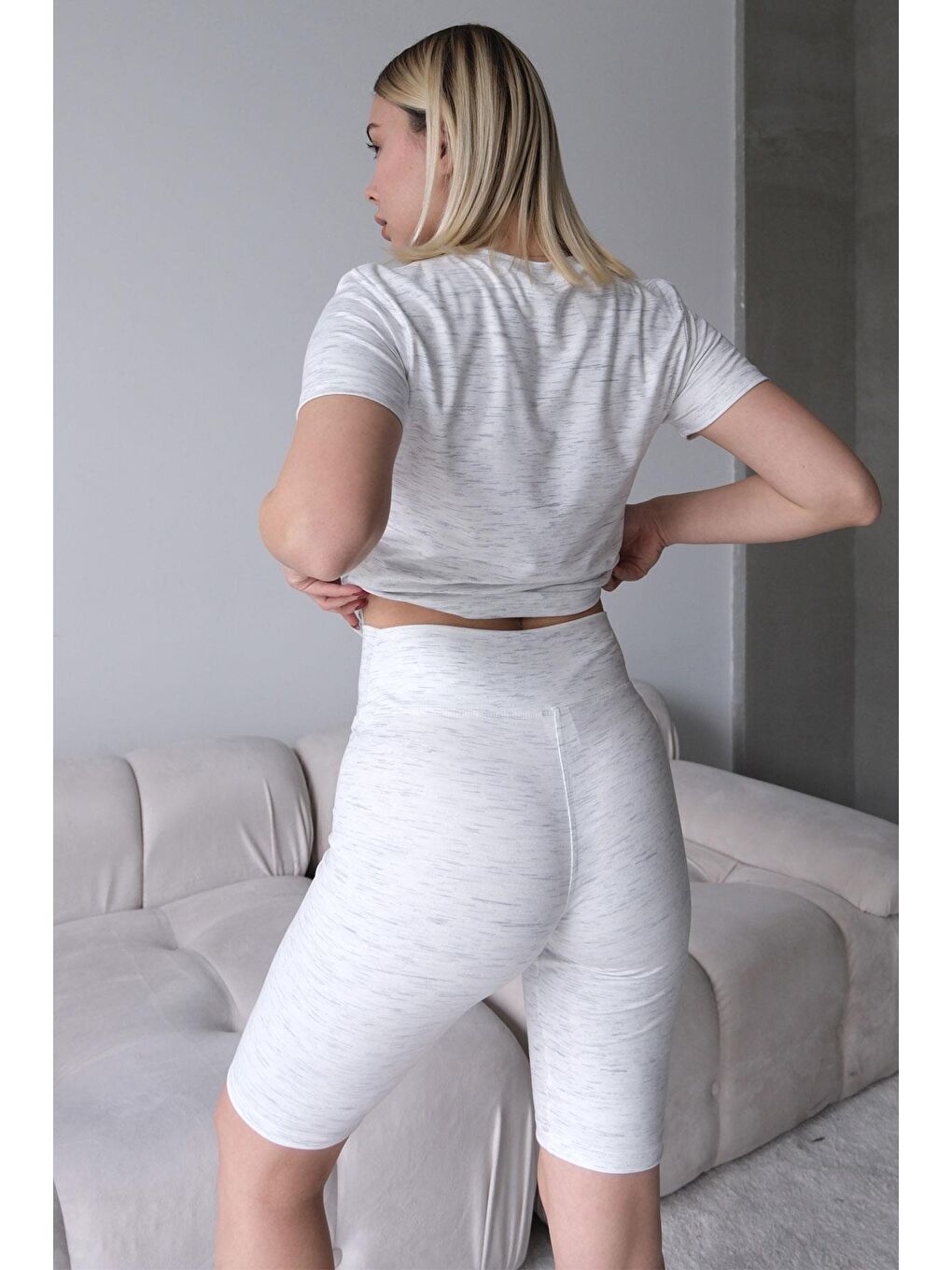 Yüksek Bel Soft Şort Gri-4