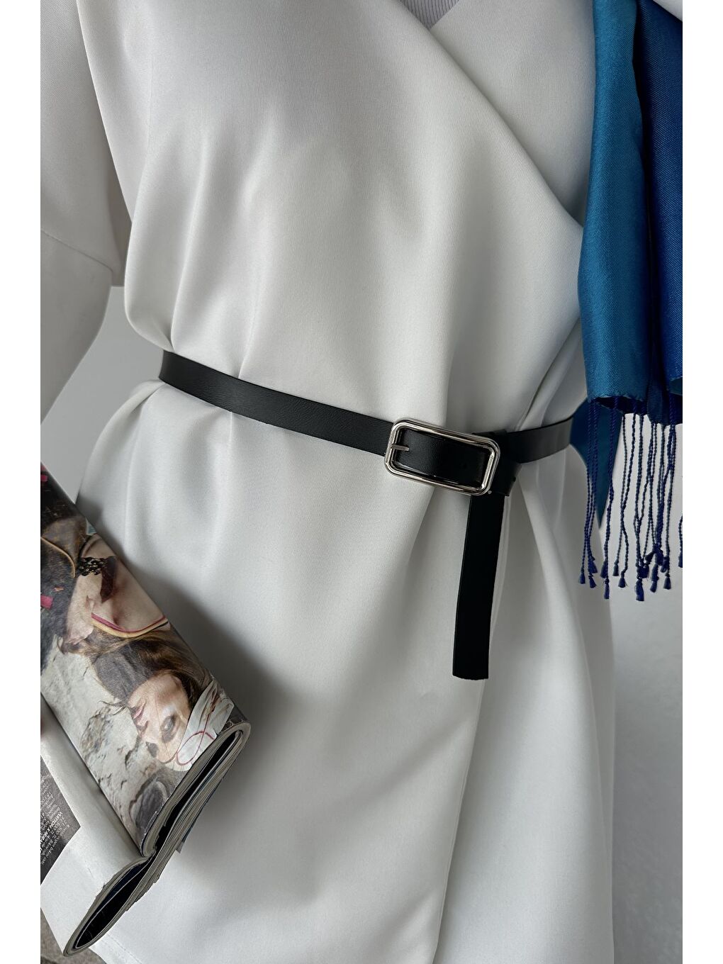 Beyaz Elastanlı Tesettür Ceket-7