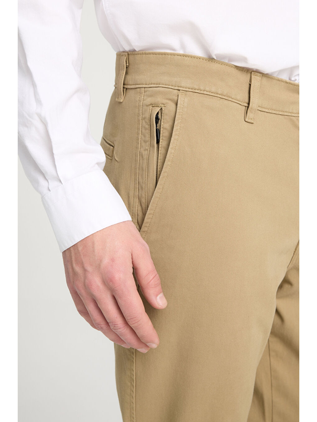 Kahverengi Slim Fit Dar Kesim Normal Bel DarPaça Camel Chino Pantolon-2