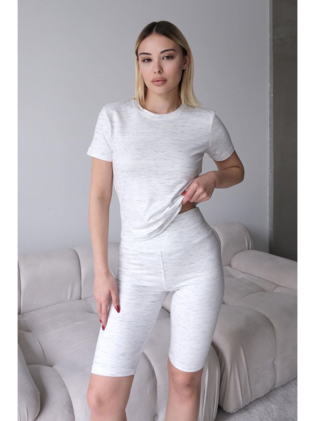 Yüksek Bel Soft Şort Gri-6
