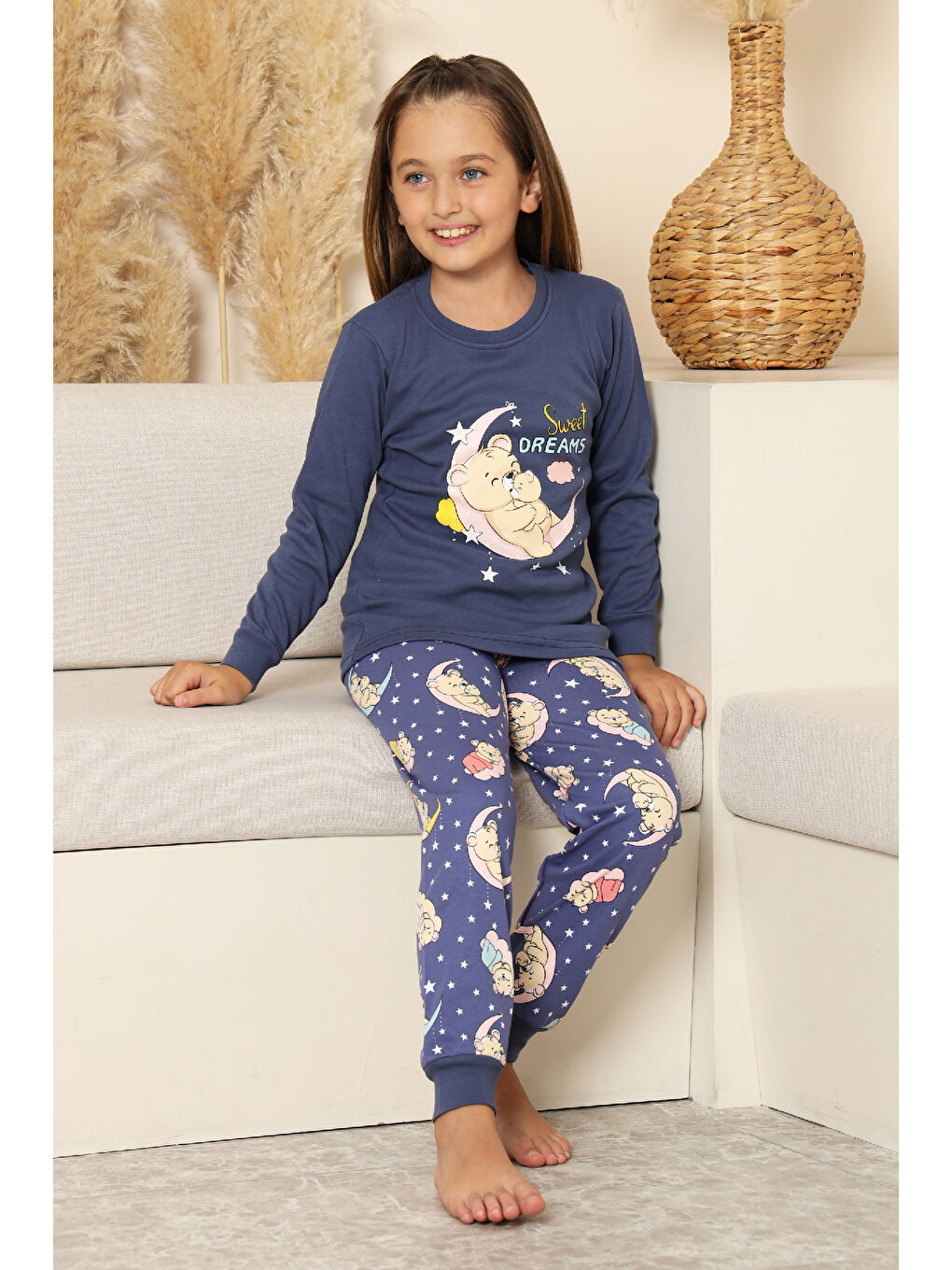 İndigo Kız Çocuk %100 Pamuk İnterlok Kumaş Pijama Takımı 6-15 Yaş 12421-1