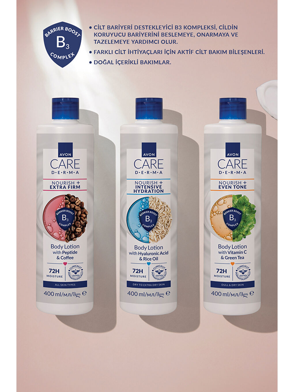 Care Derma Nourish + Intensive Hydration Vücut Losyonu 400ml Üçlü Paket-3