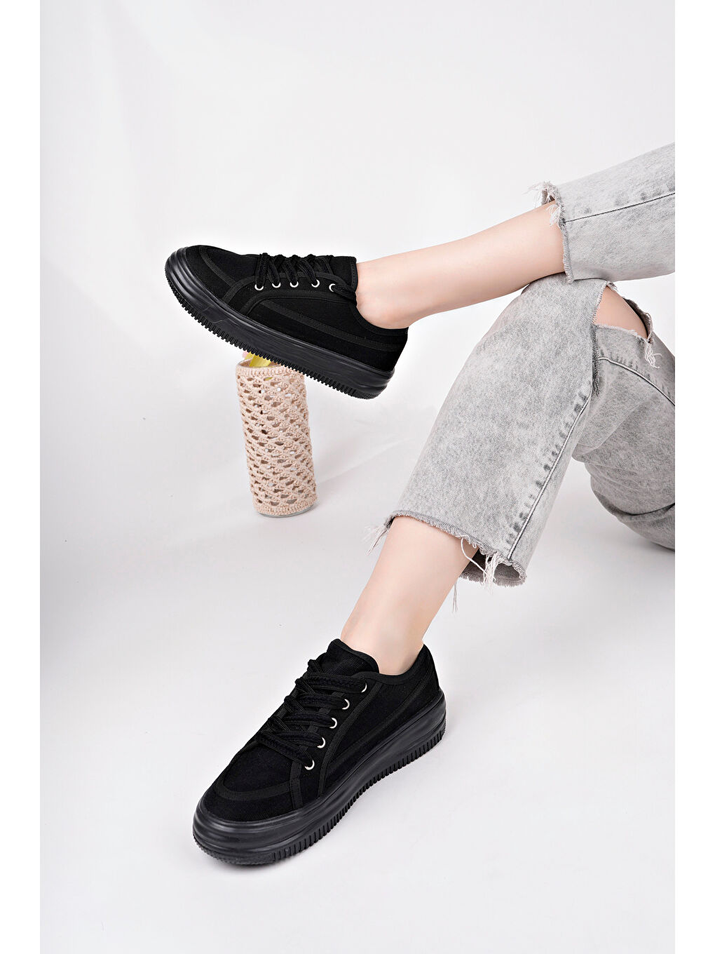 Siyah Kadın Sneaker Günlük Ayakkabı-1