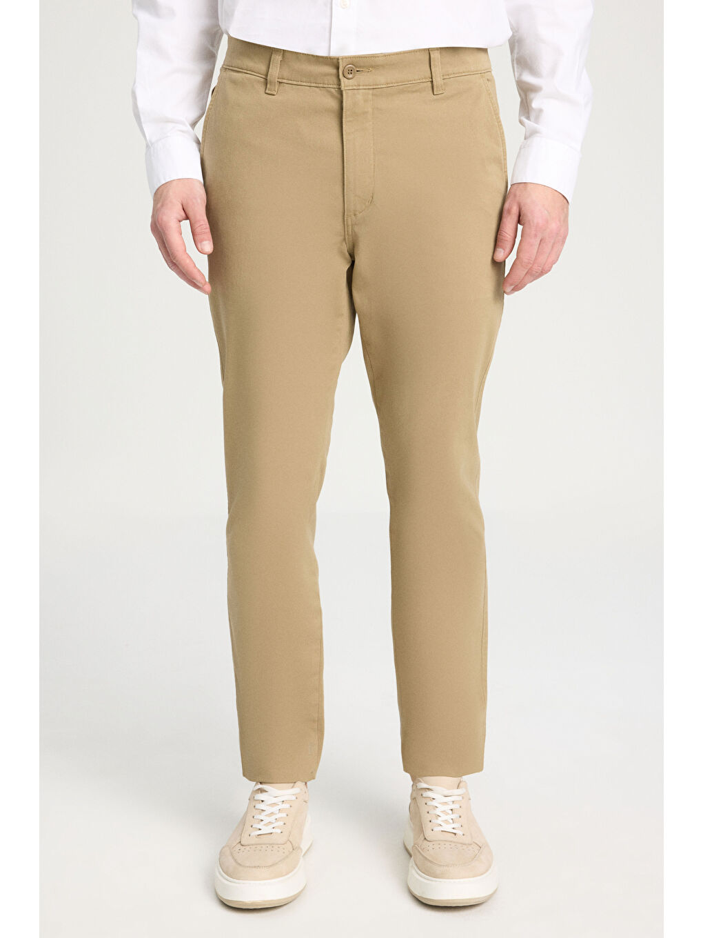 Kahverengi Slim Fit Dar Kesim Normal Bel DarPaça Camel Chino Pantolon-3