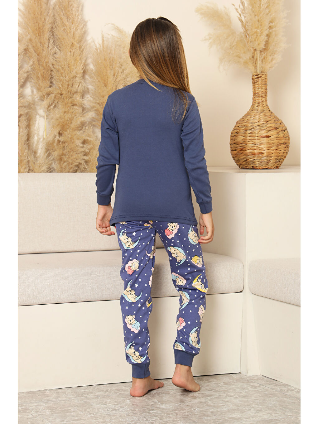 İndigo Kız Çocuk %100 Pamuk İnterlok Kumaş Pijama Takımı 6-15 Yaş 12421-3
