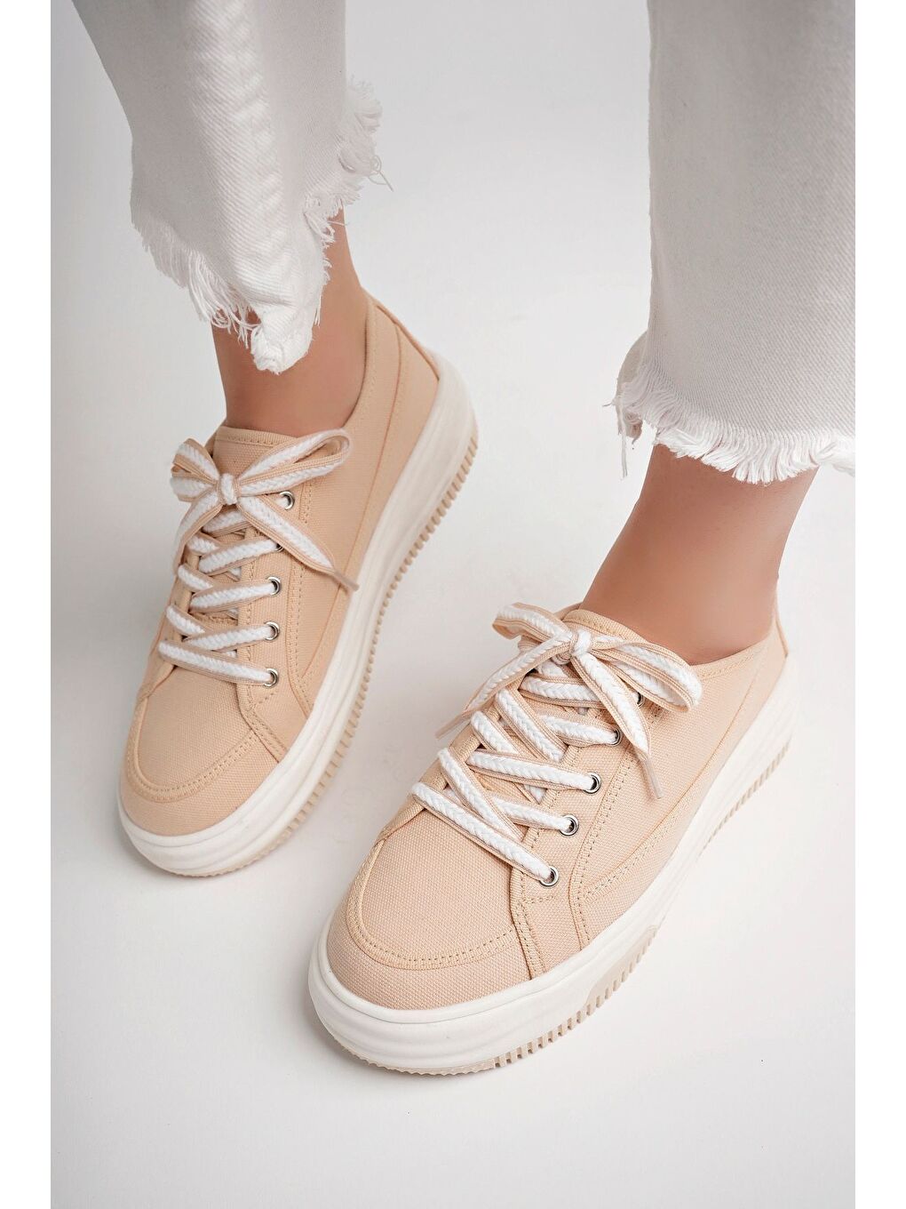 Bej Kadın Sneaker Günlük Ayakkabı-1
