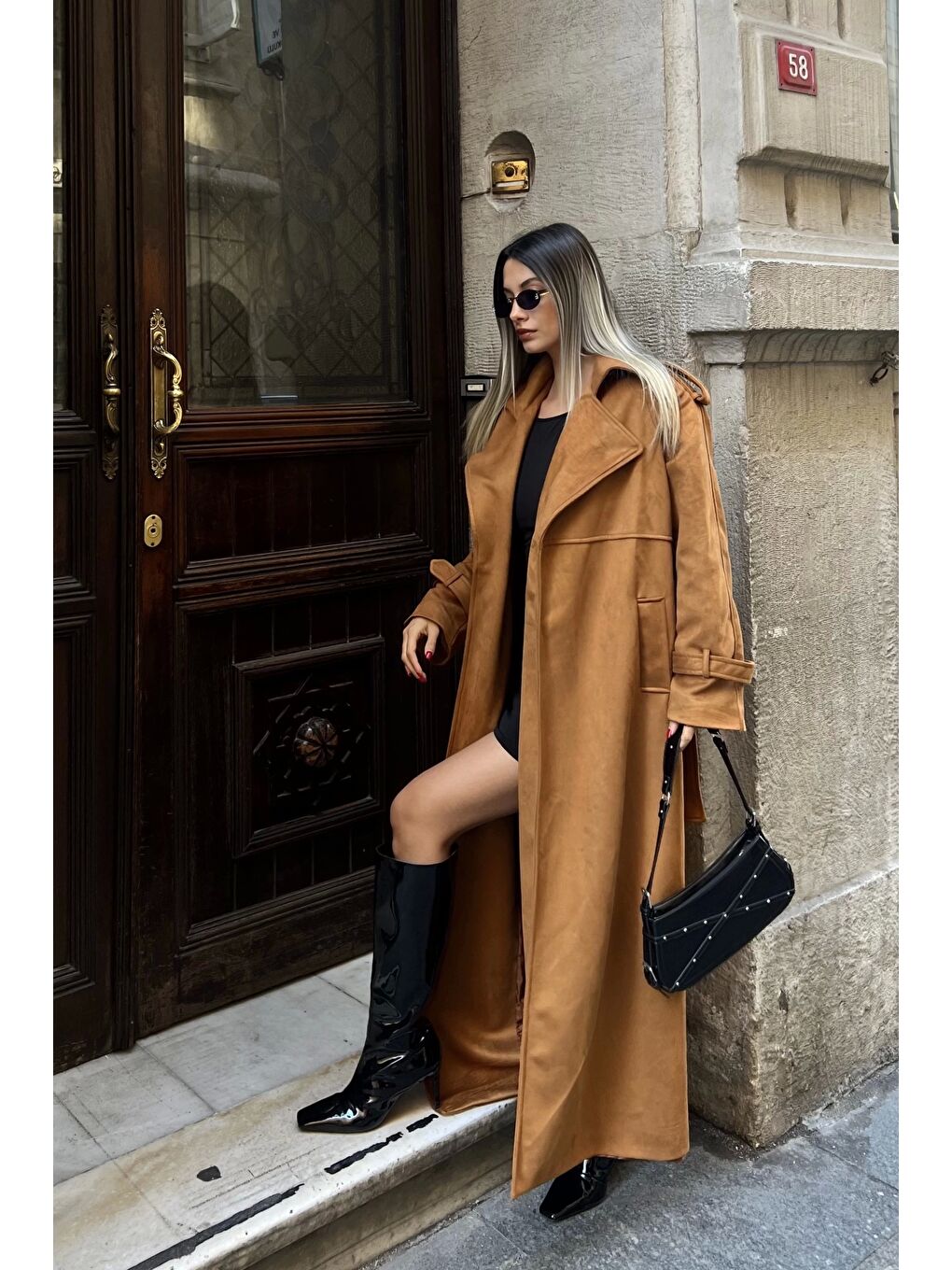 Kahverengi Kadın Taba Süet Trenç 0990-0020