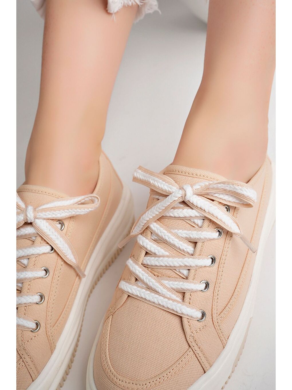 Bej Kadın Sneaker Günlük Ayakkabı-2