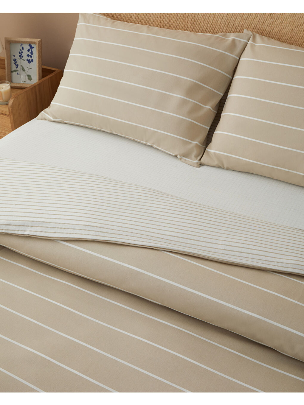 Timeless Line Kolay Ütülenir Çarşaflı Tek Kişilik Nevresim Takımı 160x220 cm Bej-2
