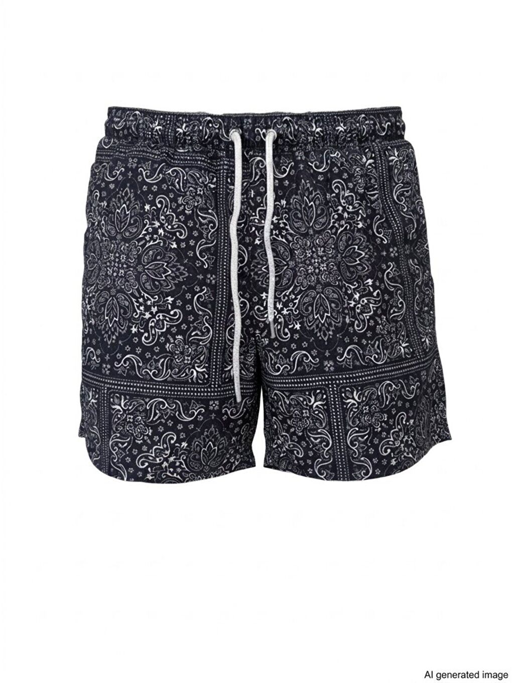 Erkek Cepli Ve Astarlı Deniz Şortu Siyah Desenli Bb2366