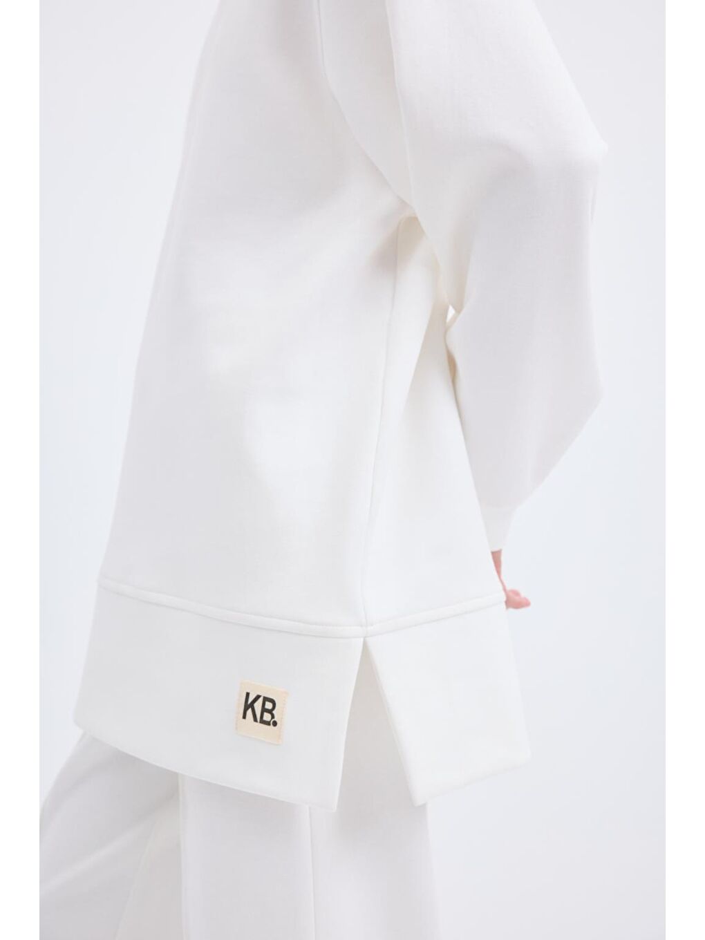 Oversize Yandan Yırtmaçlı Sweatshirt Ekru-4