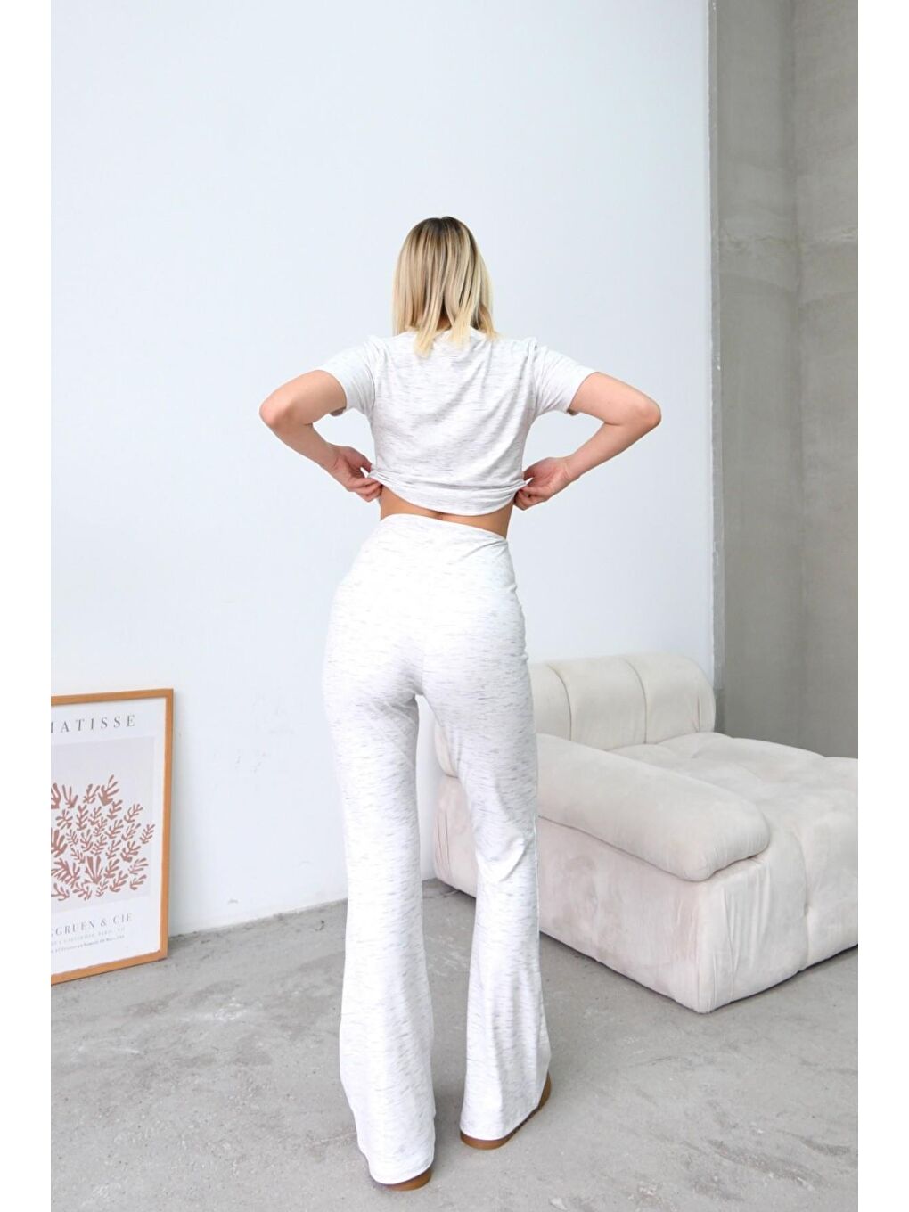 Yüksek Bel Soft İspanyol Paça Pantolon Gri-6