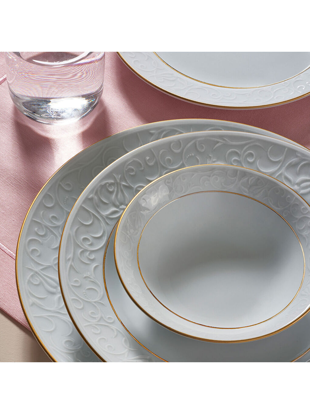 Ekru Bahar Dalı 24 Parça 6 Kişilik Yemek Takımı Çift Altın File-2