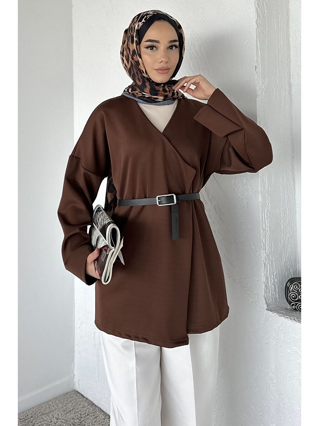 Kahverengi Elastanlı Tesettür Ceket-3