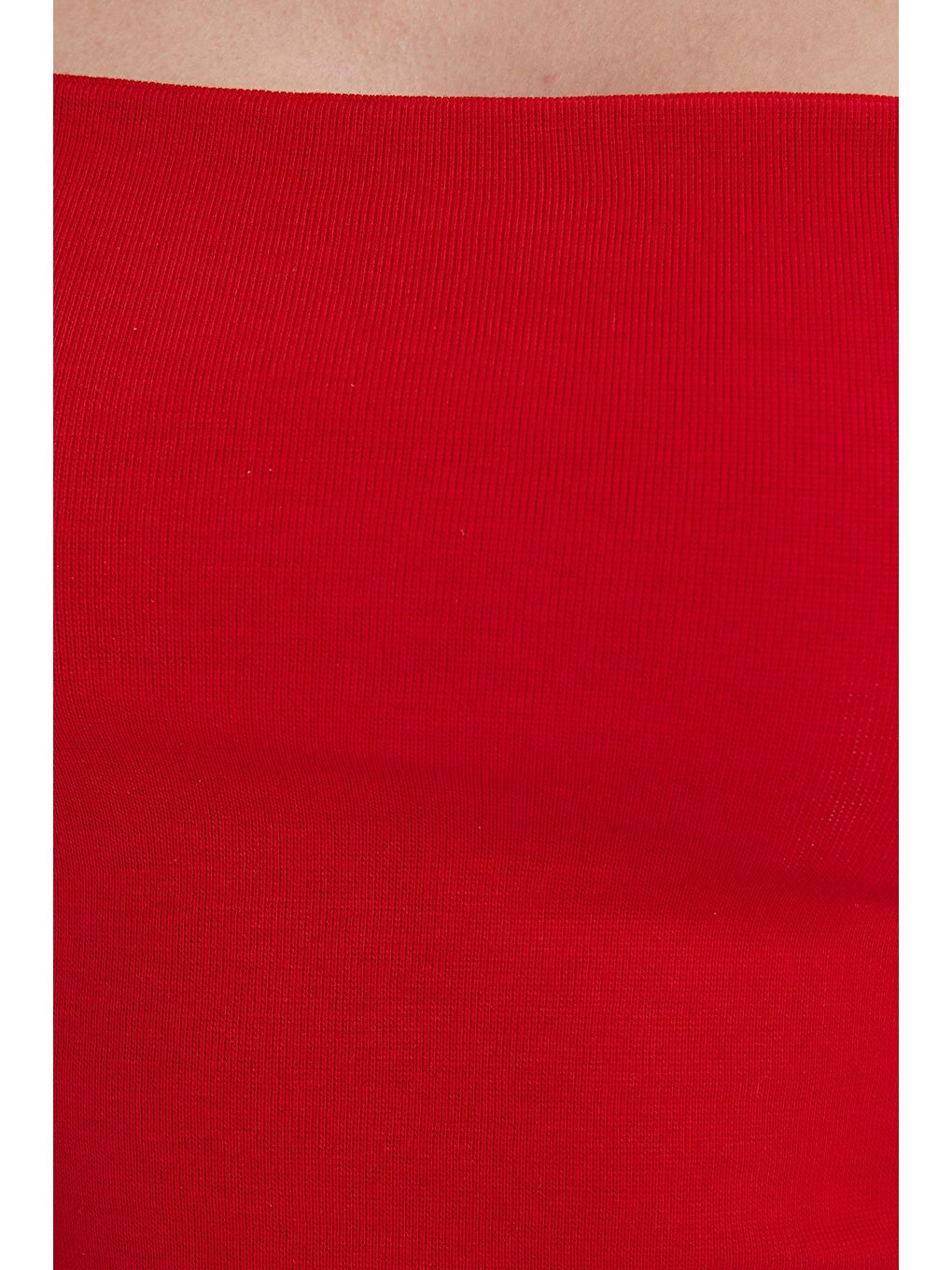 Kadın Slim Fit Dar Kesim Pamuklu Straplez Kırmızı Bluz-4