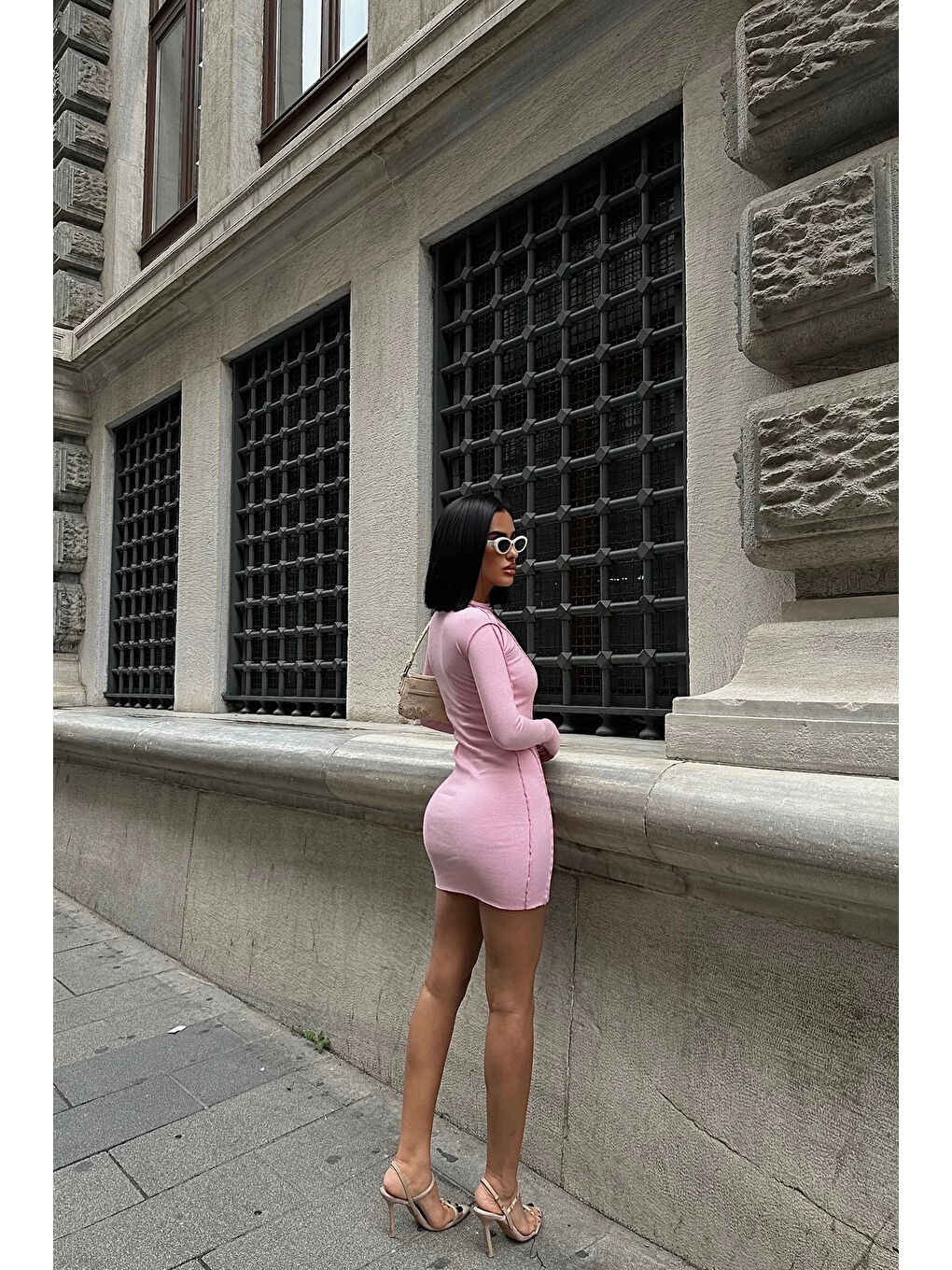 Kadın Pembe Ters Dikiş Elbise 1026-0026-3