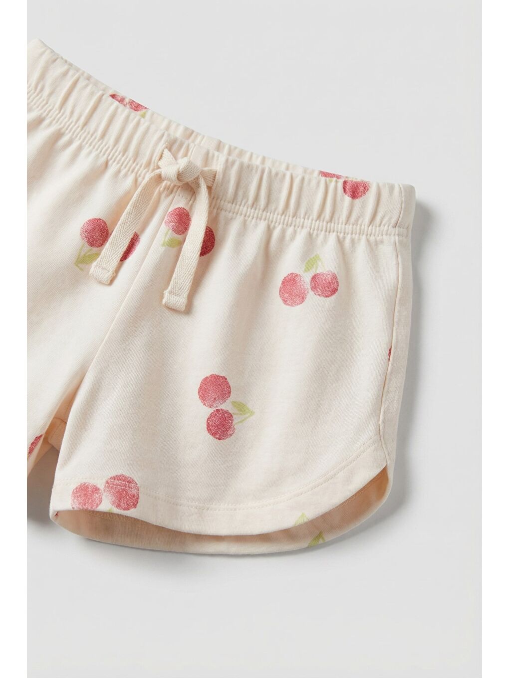 Beyaz Kız Çocuk Pamuklu Ekru Kiraz Desenli Tişört Şort Takım - Cepli-1